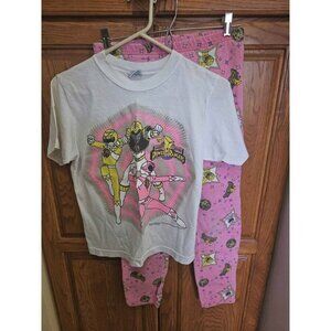 Vintage 1990s Girls Size 14 / 16 Mighty Morphin Power Rangers Pink Shirt & Pants